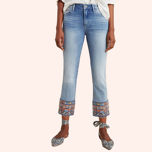 DRIFTWOOD Colette Embroidery Cropped Jeans Sz 28 Light Wash Southwestern Stretch